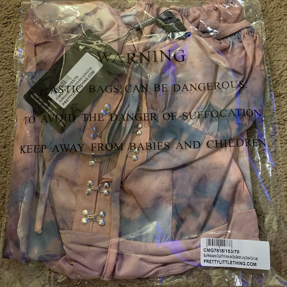 PrettyLittleThing Tops - blue renaissance cloud print bodysuit